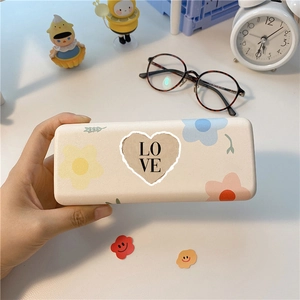 Floral cream glasses case with heart love design and matte finish for stationery storage