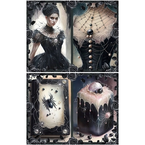 Detailed gothic art stickers featuring dark princess, spider lace, and black roses