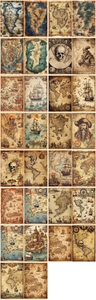 Macro detail of vintage maritime map paper featuring compass roses and pirate ship designs