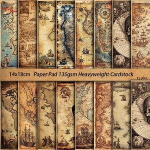 Vintage nautical map decorative paper pad set of 15 sheets for scrapbooking crafts