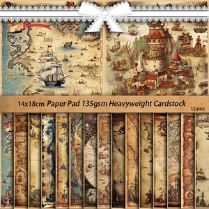 Vintage nautical map scrapbooking paper set with 15 sheets of antique sailing ship designs
