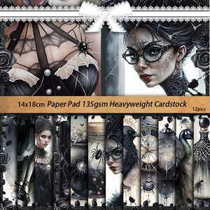 12 sheets of dark gothic aesthetic scrapbook paper featuring roses and mystical patterns