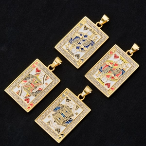 Hip Hop Stainless Steel Poker Card King Queen Pendant Enamel Rhinestone Personalized Jewelry For Men Women Without Chain