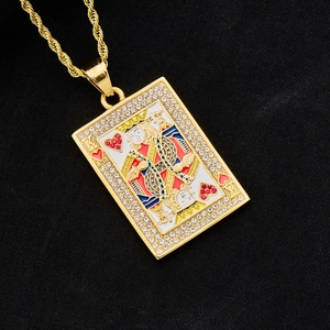 Hip hop King of Hearts pendant necklace in gold with rhinestones and enamel details