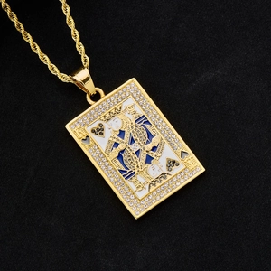 Hip hop King of Spades poker pendant necklace with white zircon and gold rope chain