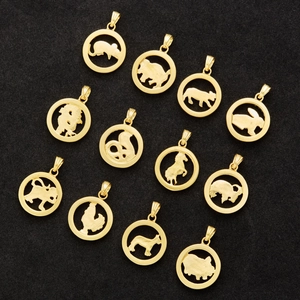 Set of 12 gold plated stainless steel pendants featuring Chinese zodiac signs on black background
