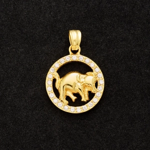 Gold stainless steel Chinese zodiac ox pendant with sparkling zircon ring setting