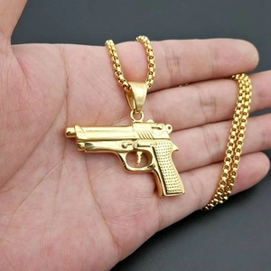 Hip hop gold plated stainless steel M1911 pistol pendant necklace with box chain