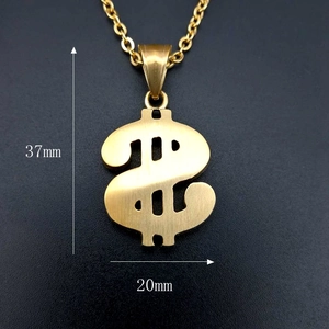 Detailansicht des dreifarbigen Dollarzeichen-Anhängers mit Maßen von 37mm Höhe und 20mm Breite