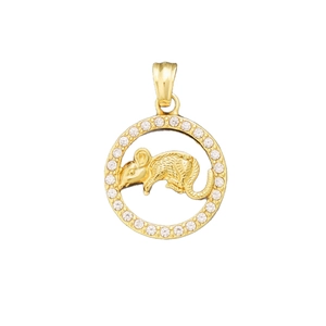 Golden round zodiac rat pendant with sparkling zircon border for jewelry making