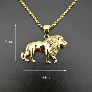 Detail of gold-plated lion head pendant with size dimensions 40mm by 49mm