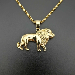 Hip Hop African Lion Head Pendant For Men Women Titanium Steel Lion Pendant Gold Plated High Polished Animal Charm Jewelry