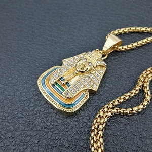 Hiphop gold plated Egyptian Pharaoh pendant with diamonds and enamel details