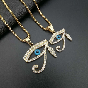 Exotic Eye Of Horus Evil Eye Pendant Necklace Stainless Steel Zirconia Inlay Gold Steel Color Amulet Jewelry For Men Women