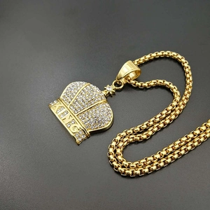 Colgante corona KING hip hop chapado en oro con diamantes brillantes y cadena