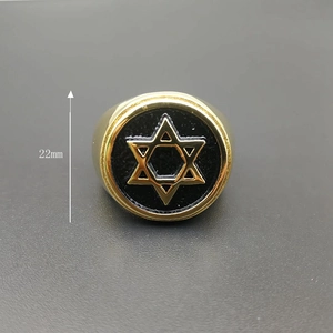 Vintage vergulde titaniumstalen zegelring voor heren met Davidster, 22 mm breed