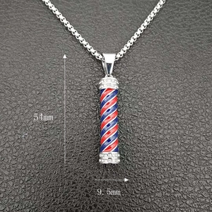 Ciondolo da barbiere hiphop in argento con strisce colorate e micro diamanti incastonati