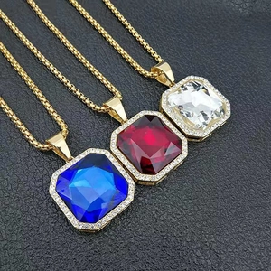 Luxury Square Zirconia Pendant Titanium Steel Gold Plated Halo Hiphop Jewelry Pendant Only Without Chain For Men Women