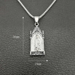 Silver vintage Virgin Mary pendant necklace in stainless steel with cross and 18K gold plating