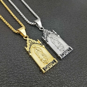 Gothic Virgin Mary Pendant Stainless Steel Religious Our Lady Of Guadalupe Hip Hop Cross Jewelry Pendant Only Women Men
