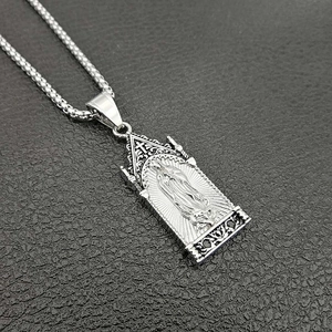 Gothic silver Virgin Mary pendant necklace in stainless steel with a vintage finish