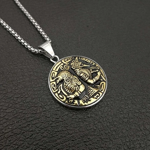 Ancient Egyptian Horus Anubis Pyramid Coin Pendant Retro Stainless Steel Gold Silver Relief Jewelry Pendant Only No Chain