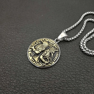 Two-tone retro coin necklace with 1913 Liberty emblem and square box chain detail