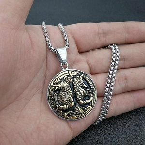 Vintage Egyptian gold-plated stainless steel necklace with Horus and Pyramid pendant