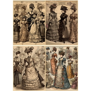 Macro detail of vintage European court fashion illustrations for DIY scrapbooking