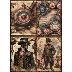 Macro shot of steampunk decorative paper featuring vintage clockwork and gear details