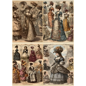 Detail of vintage Victorian fashion scrapbooking paper featuring elegant ladies in lace gowns