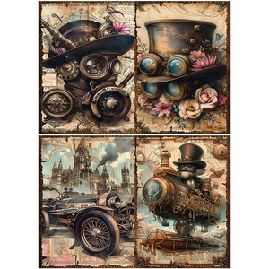 Macro detail of steampunk vintage paper showing mechanical gears and Victorian art