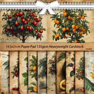 Detail of 135gsm vintage botanical paper pad with peach and orange fruit patterns