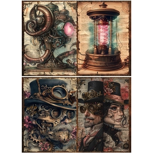 Macro detail of steampunk retro mechanical patterned craft paper with rusty aesthetic