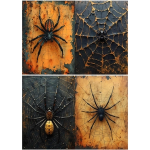 Detailed grid of realistic spider patterns with dark gothic spiderweb textures on scrapbooks