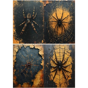 Detailed view of four dark gothic spider art prints with industrial vintage textures