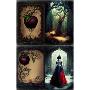 Gothic Snow White aesthetic scrapbooking paper with dark apple and forest illustrations