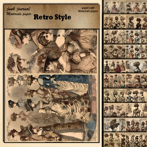 Retro style junk journal material paper with 19th-century vintage portrait designs