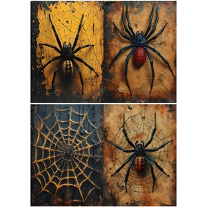 Detailed retro dark spider web aesthetic decorative papers with realistic insect art