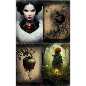 Gothic snow white art paper collage featuring vintage dark fairy tale illustrations