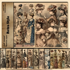 Retro Victorian ladies junk journal materials paper set with 10 vintage portrait designs