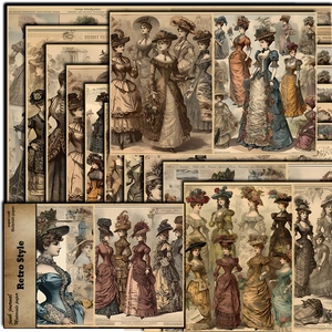 10-sheet vintage Victorian lady junk journal paper set with retro European court style