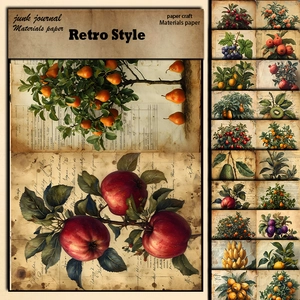 Vintage fruit and botanical scrapbook paper set featuring retro peach and citrus illustrations