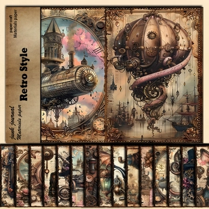 Steampunk Vintage Material Paper For Junk Journal Scrapbooking Decorative Retro Mechanical Gears Clocks Background Paper