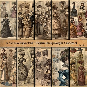 10-sheet vintage Victorian lady cardstock paper set for DIY journaling and scrapbooking
