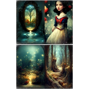 Close-up of vintage dark fantasy scrapbooking paper featuring classic fairy tale art