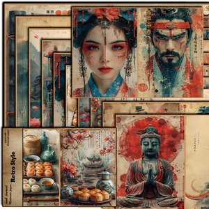 Retro aesthetic material paper set featuring vintage Chinese scenery and character designs