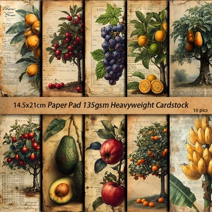 10-sheet vintage botanical paper pad with fruit tree illustrations for scrapbooking