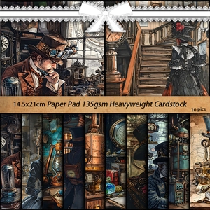 Steampunk vintage scrapbooking paper pad with 10 Victorian designs, 14.5x21cm and 135gsm