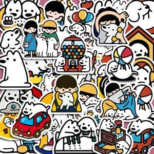 Cartoon White Dog Sticker Set Cute Animal PVC Waterproof Decals For Journal Laptop Phone Case DIY Decoration Gift